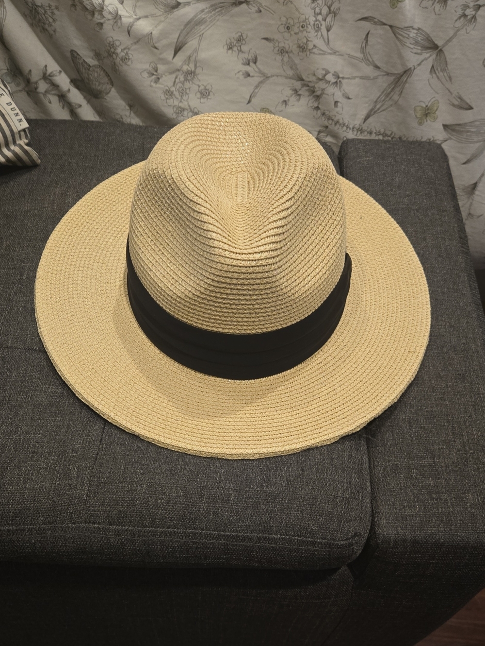 Wide Brim Straw Sun Hat with Black Band-Fidora
